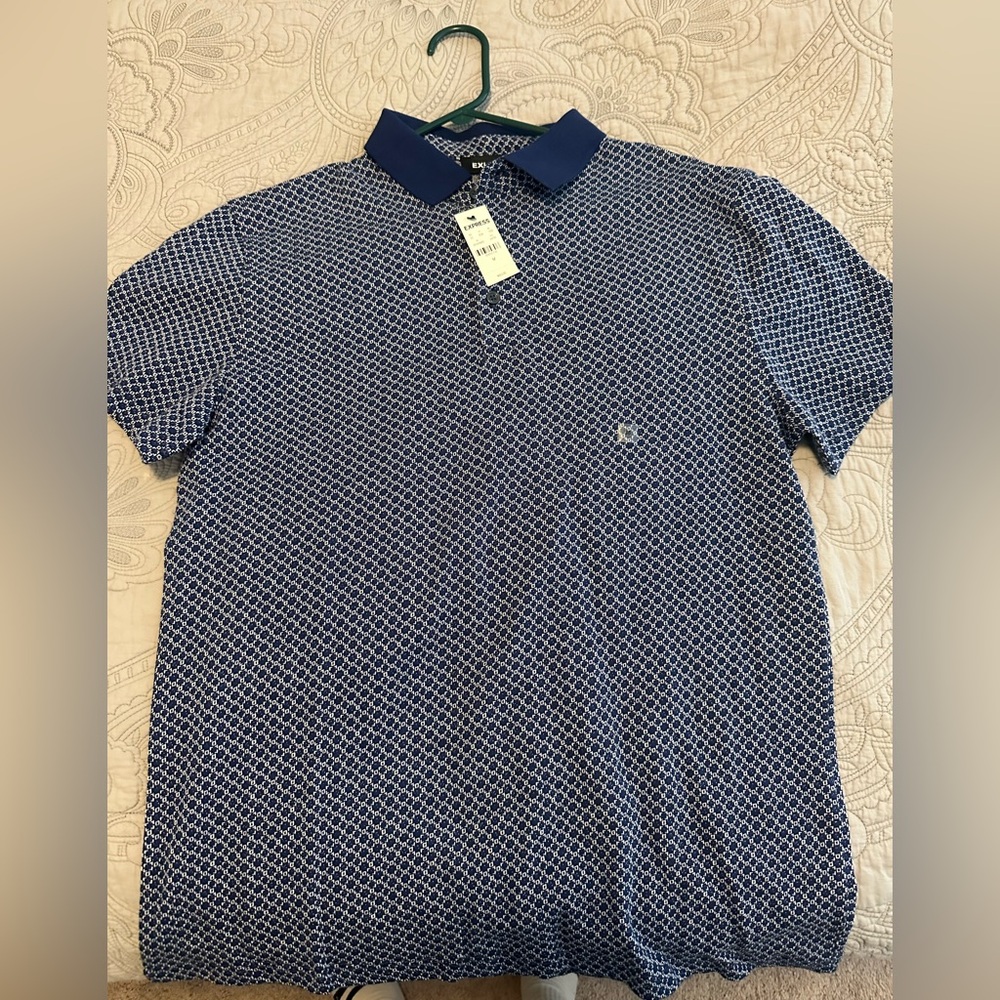 Express Men’s Blue/White Design Polk Shirt Medium NWT